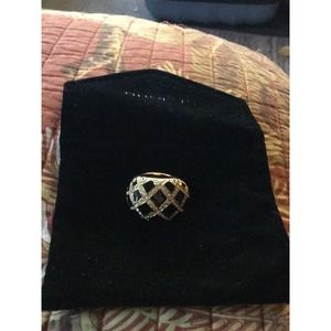 St John black enamel cz gold dome statement ring 7.5